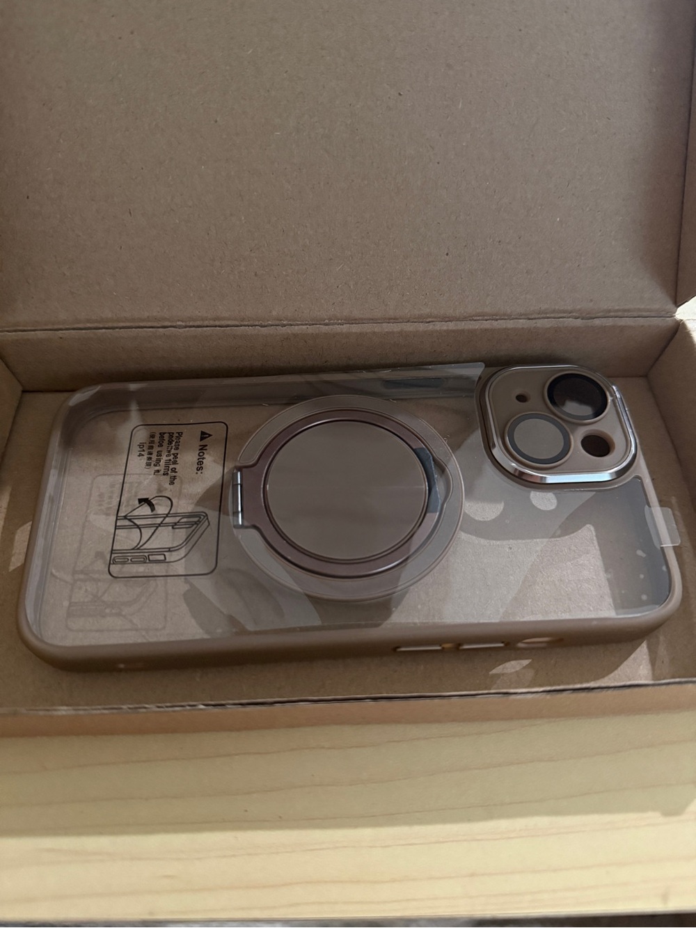 Dark Brown Clear Phone Case with 360 Ring Stand
